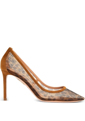 Aquazzura 85mm leopard-print mesh pumps - Brown