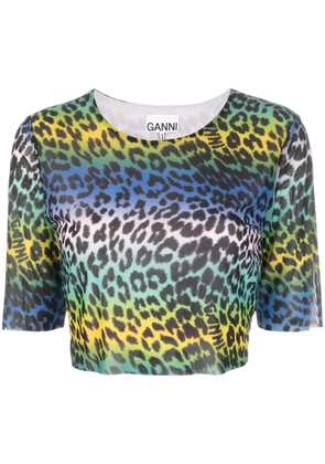 GANNI leopard-print crop T-shirt - Green