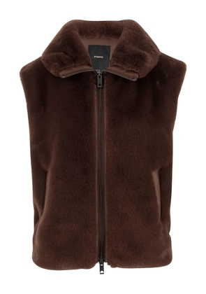PINKO faux-fur zip-up gilet - Brown