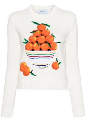 Casablanca patterned intarsia-knit cotton jumper - White