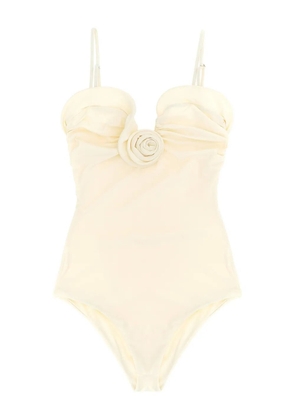 Magda Butrym rose-embellished swimsuit - White