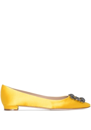 Manolo Blahnik Hangisi buckle-detail ballerina shoes - Yellow