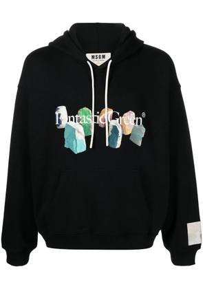 MSGM slogan-print organic-cotton hoodie - Black
