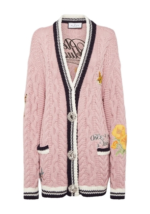 Philipp Plein cable-knit embroidered cardigan - Pink