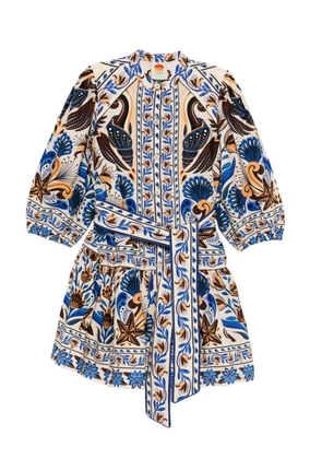 FARM Rio printed belted mini shirt dress - Blue