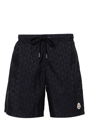 Moncler monogram-print drawstring swim shorts - Blue