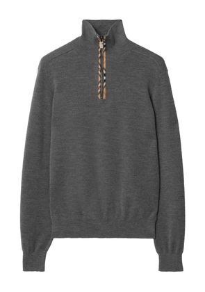 Burberry turtleneck check-trim half-zip sweater - Grey