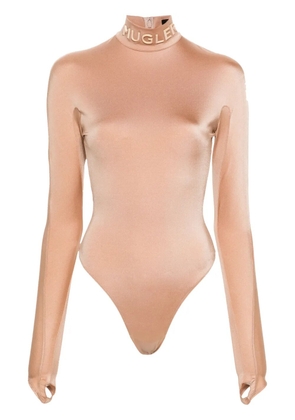 Mugler logo-lettering mock-neck bodysuit - Brown