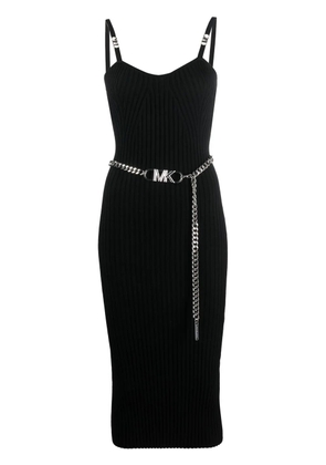 Michael Michael Kors logo-belt ribbed dress - Black