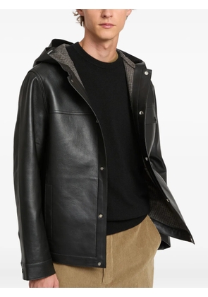 Yves Salomon Flannel Lined Leather Hoodie - Black