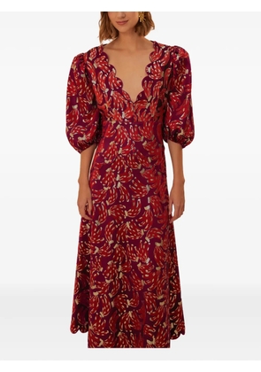 FARM Rio puff-sleeve midi dress - Red
