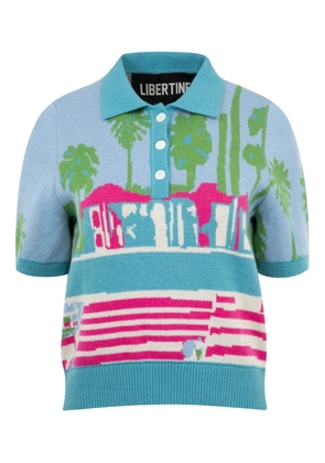 Libertine Poolside palm-jacquard short-sleeve polo top - Blue