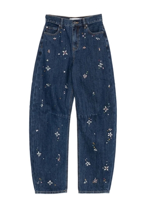 Self-Portrait crystal-flower embellished jeans - Blue