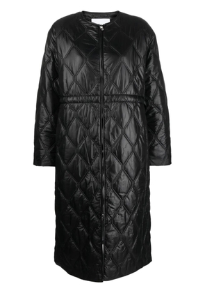 GANNI diamond-quilted zip-up raincoat - Black