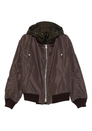 sacai hooded zip-front bomber jacket - Brown
