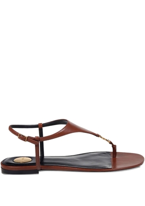 Saint Laurent T-strap logo-embellished leather sandals - Brown