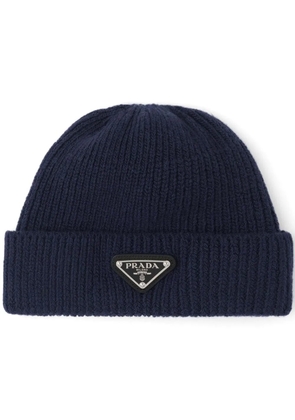 Prada triangle-logo wool-cashmere beanie - Blue