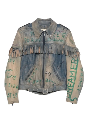 Golden Goose fringed leather jacket - Blue