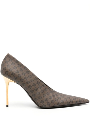 Balmain 100mm mini monogram-print pumps - Brown