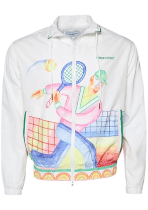 Casablanca illustration-print zip-up jacket - White