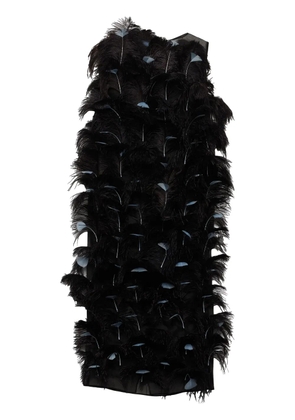 Prada Feather-embellished silk organza dress - Black
