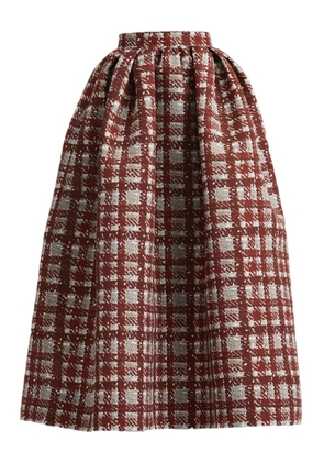 Oscar de la Renta pleated plaid midi skirt - Red
