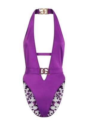 Dolce & Gabbana DG logo-plaque swimsuit - Purple