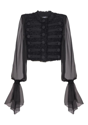 Balmain chiffon-sleeve tweed jacket - Black