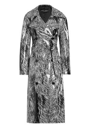 Dolce & Gabbana fur-print trench coat - Grey
