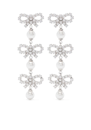 Self-Portrait micro bow pearl-tiered earrings - Silver