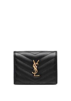 Saint Laurent pebbled logo plaque cardholder - Black