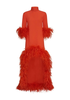 Taller Marmo Gina Extravaganza feather-trimmed high-low dress - Orange