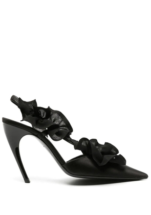 Nensi Dojaka 115mm ruffle-detail satin pumps - Black