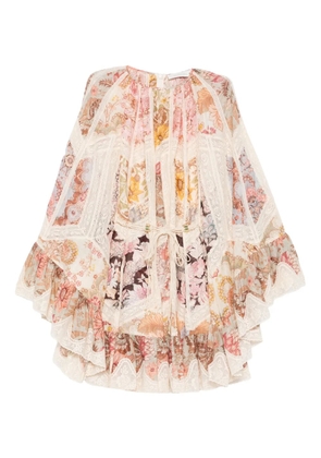 ZIMMERMANN Daylight lace-detail floral-print mini dress - Neutrals