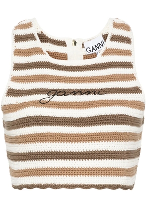 GANNI striped organic cotton tank top - Brown