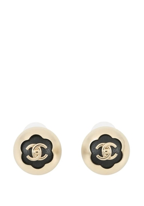CHANEL Pre-Owned 2025 Gold Plated Leather CC Turnlock Dome Push Back Earrings costume earrings - Black