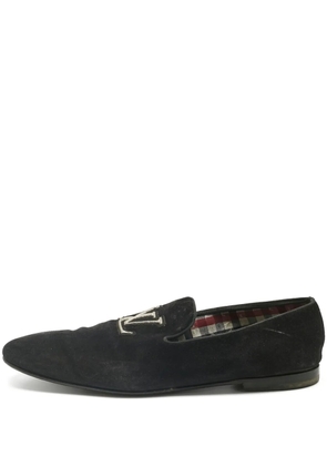 Louis Vuitton Pre-Owned embroidered suede loafers - Black