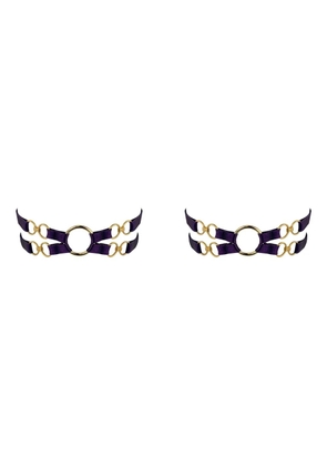 Bordelle Nara double-strap gold-ring garters - Purple