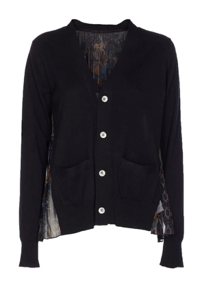 sacai floral-print pleated cardigan - Black