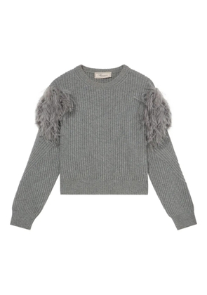 Blumarine feather-embellished ribbed sweater - Grey