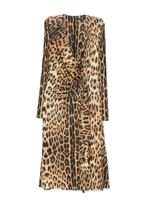 Roberto Cavalli animal-print draped dress - Brown