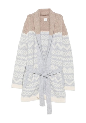 Eleventy patterned-jacquard belted cardigan - Neutrals