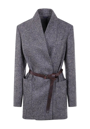 Brunello Cucinelli herringbone belted blazer - Blue