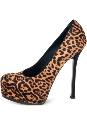 Saint Laurent Pre-Owned Tribtoo platform leopard pumps - Brown