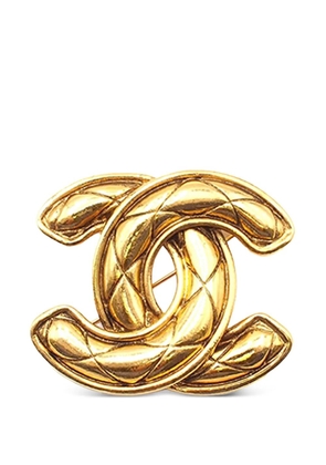 CHANEL Pre-Owned 1970-1980 Gold Plated CC Quilted Brooch costume brooch