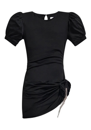 AREA puff-sleeve crystal-embellished mini dress - Black
