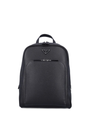 Prada enamel triangle-logo leather backpack - Black