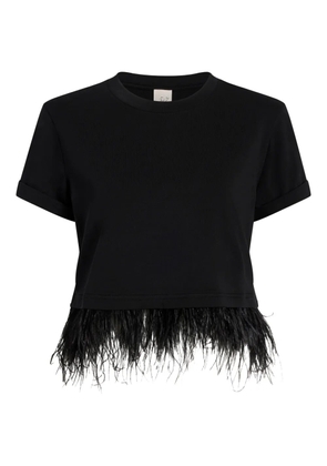 Cinq A Sept short-sleeve feather-trimmed cropped T-shirt - Blue