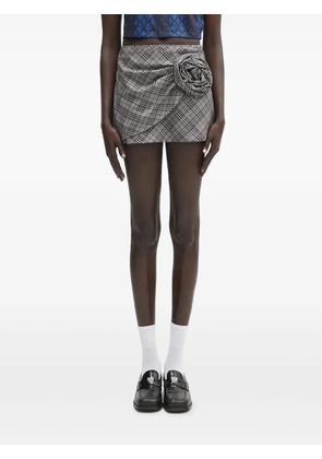 AMBUSH rose-appliqué plaid skirt - Grey