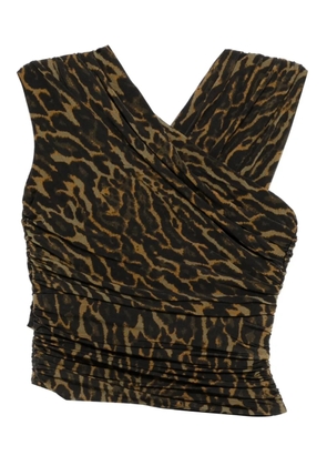 GANNI leopard-print gathered blouse - Brown